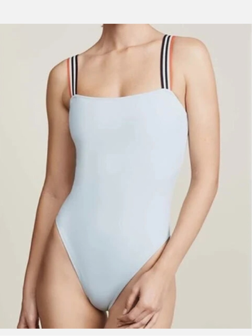 SOLID & STRIPED Pale Blue One-Piece with Striped Shoulder Straps, NWOT